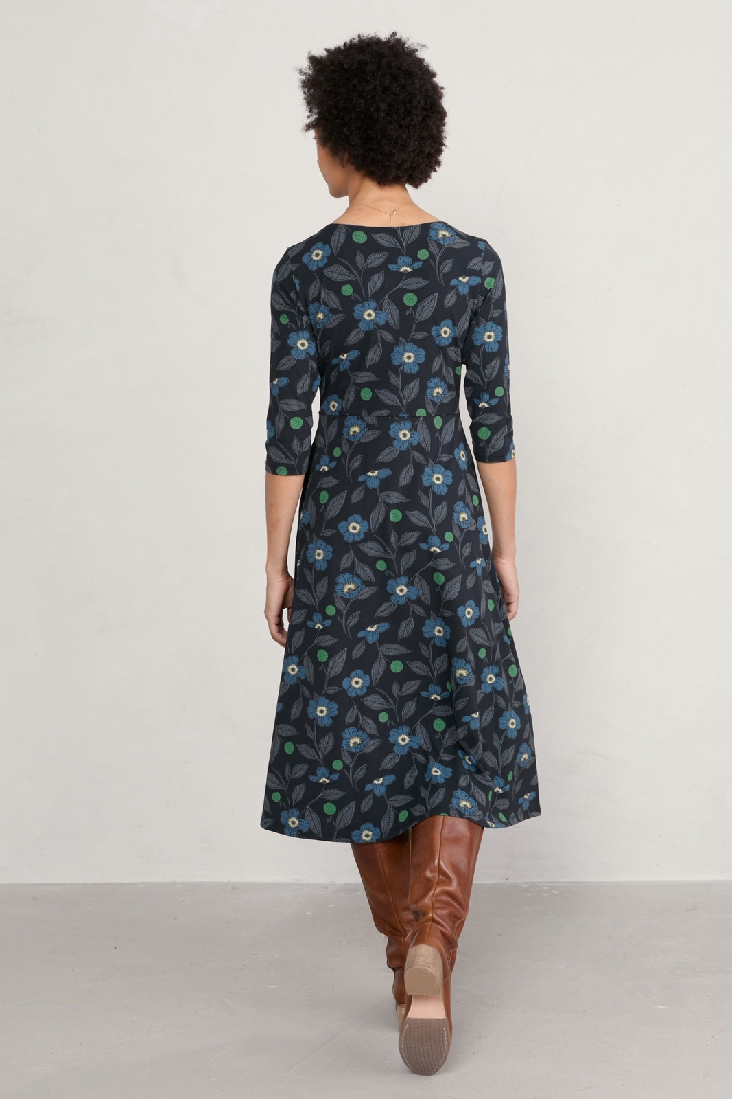 Seasalt Women's black Veronica Midi Dress (GOTS) Regular Painted