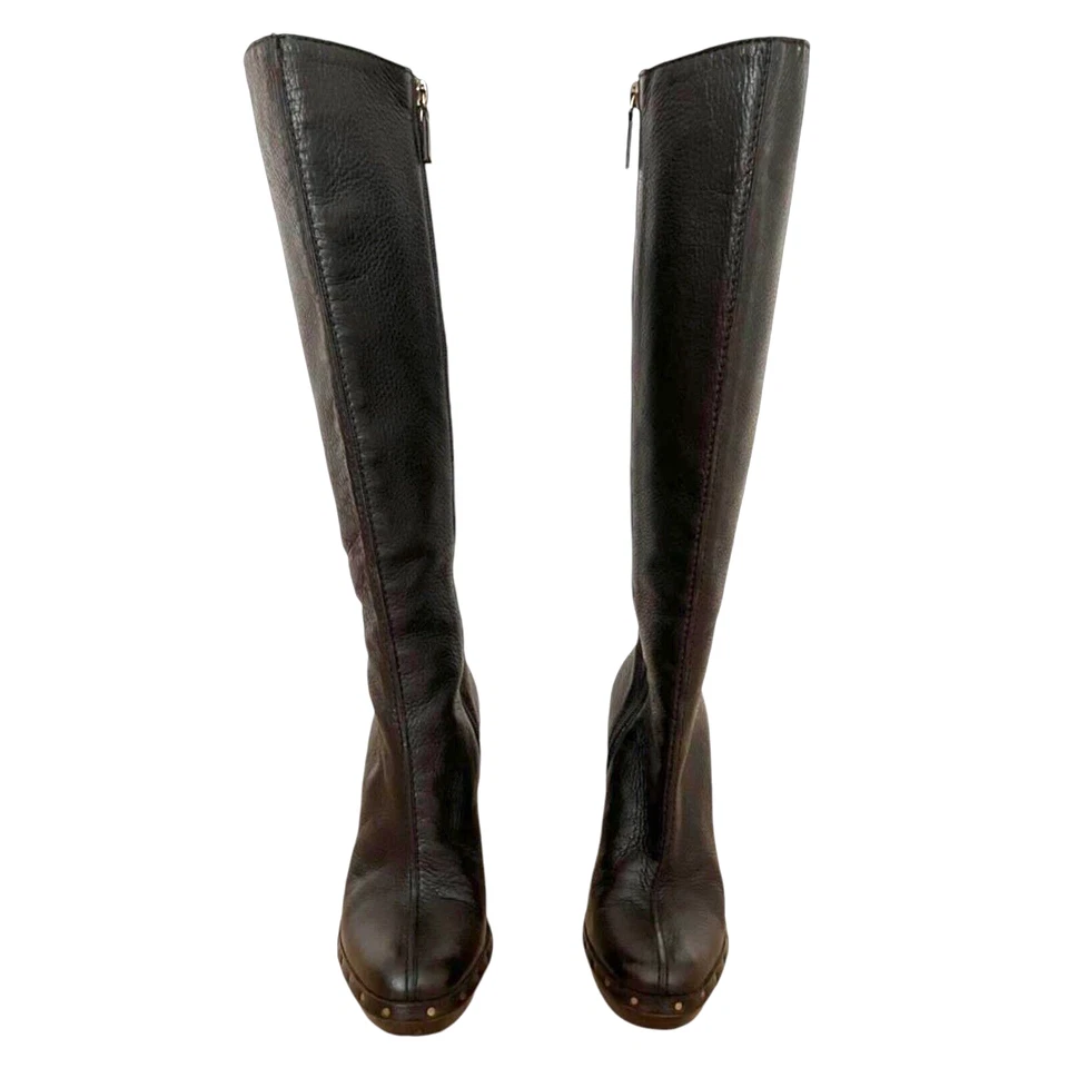 GUCCI 深棕色皮革及膝高铆钉厚底靴,尺寸 37 — 第 2/4 张图片