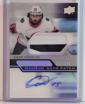 2021-22 Upper Deck Premier Egor Sokolov Rookie Auto Patch 66/249 Senators RC