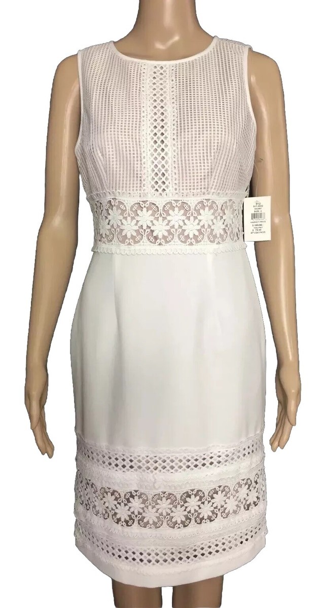 Saks Fifth Avenue Ivory Sheath Dress Size 2 Sleeveless Delicate Taupe Lining NWT
