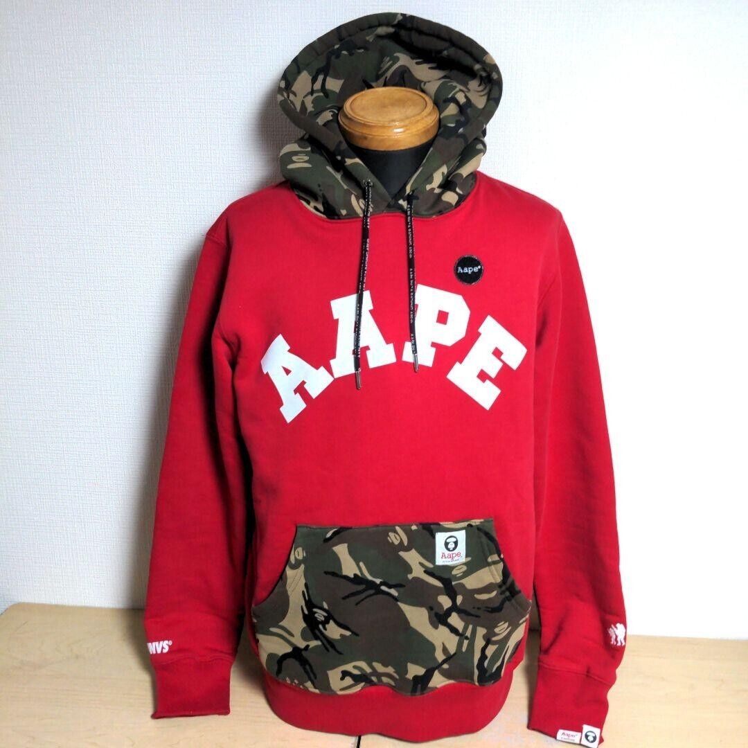 BATHING APE BAPE AAPE Logo Camouflage Hoodie Pullover Men M Red From Japan  USED