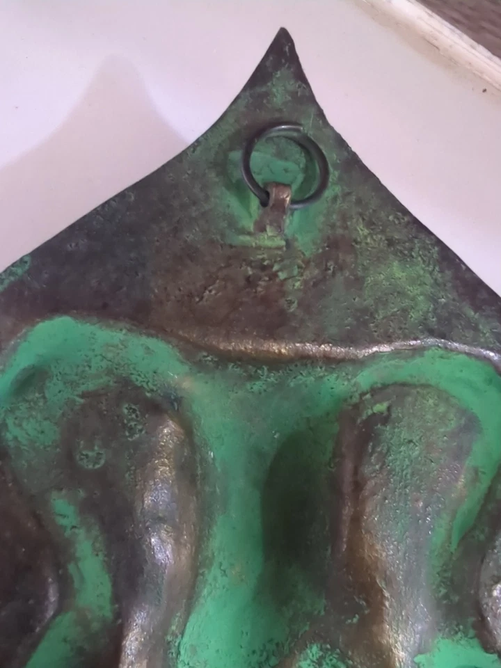 Old Copper Lord Ganesha Embossed  On Leaf Handcrafted Wall Hanging , Rich Patina - Image 3 of 4