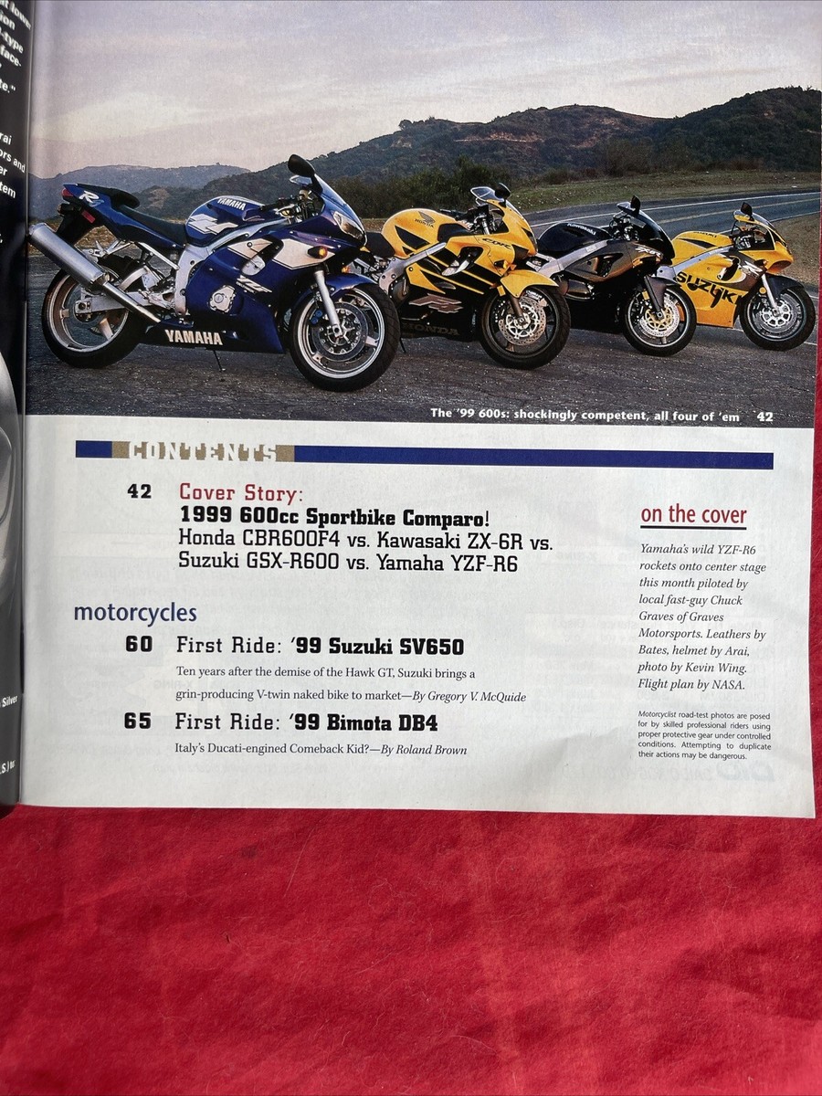April 1999 Motor Cyclist Magazine Yamaha Kawasaki Honda