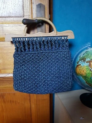SAC BLEU EN TRICOT VINTAGE RÉTRO - Photo 1/4