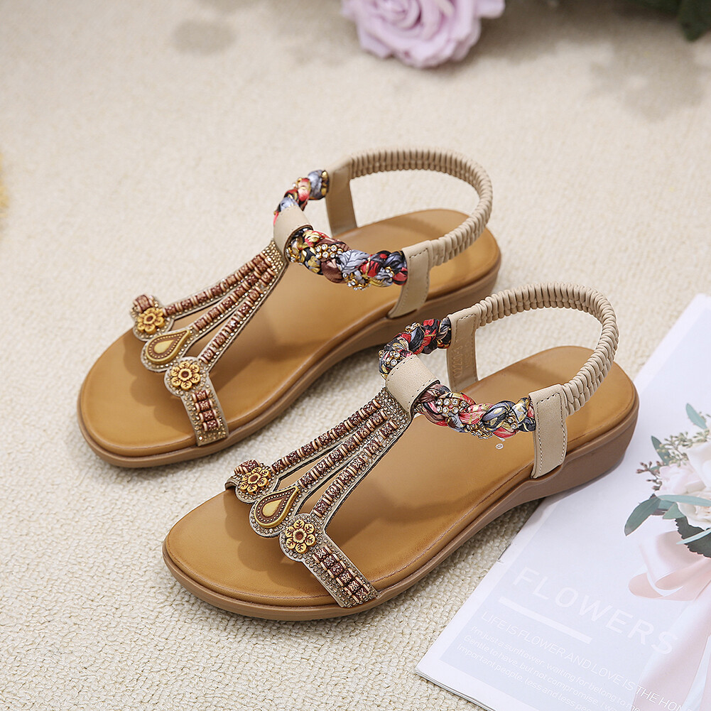 APL Sandali donna bohemien con perline comodi sandali donna punta aperta (beige 41)