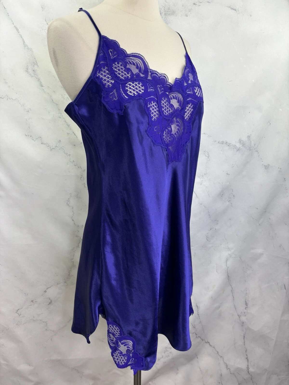 UNDERCOVER Abito slip anni 80 Victorias Secret etichetta oro L vintage viola stravagante Fairycore