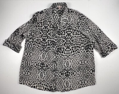 White Stag Womens Blouse 3X Black White Cheetah Print 3/4 Tab Sleeve Y2K Sheer