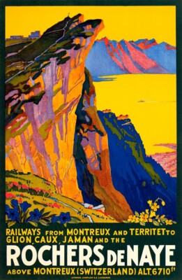 Railways to Rochers de Naye 1930 Art Deco Swiss Travel Giclee Canvas Print 20X31