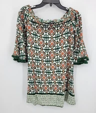 Lulus Dress Womens XS Wanderlust for Life Green Boho Print Off Shoulder Mini