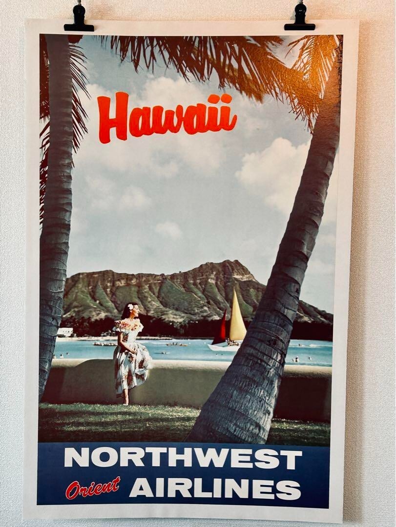 50年代ノースウエストオリエント航空ビンテージ ハワイアンポスター　70年代 Northwest Orient Airlines Original Vintage Poster HAWAII