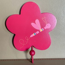 Girl Nursery Pink Flower Shape Coat Hanger Hook Dragonfly Wall Decor Wood Kids