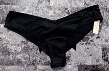 NWT VICTORIA'S SECRET BLACK SATIN SMOOTH RHINESTONE BOW HIGH LEG CHEEKY PANTIES