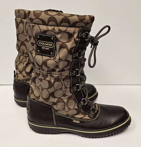 Botas Coach para mujer "Shane" firma marrón/caqui monograma media pantorrilla talla 9B - Imagen 4 de 10