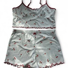 Cherry Print Women's Sleepwear Set Good-condition spots are from sun reflection