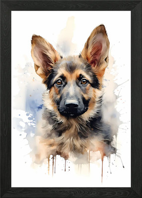 Deutscher Schäferhund Aquarell gerahmt Wandbild Poster Leinwanddruck Bild
