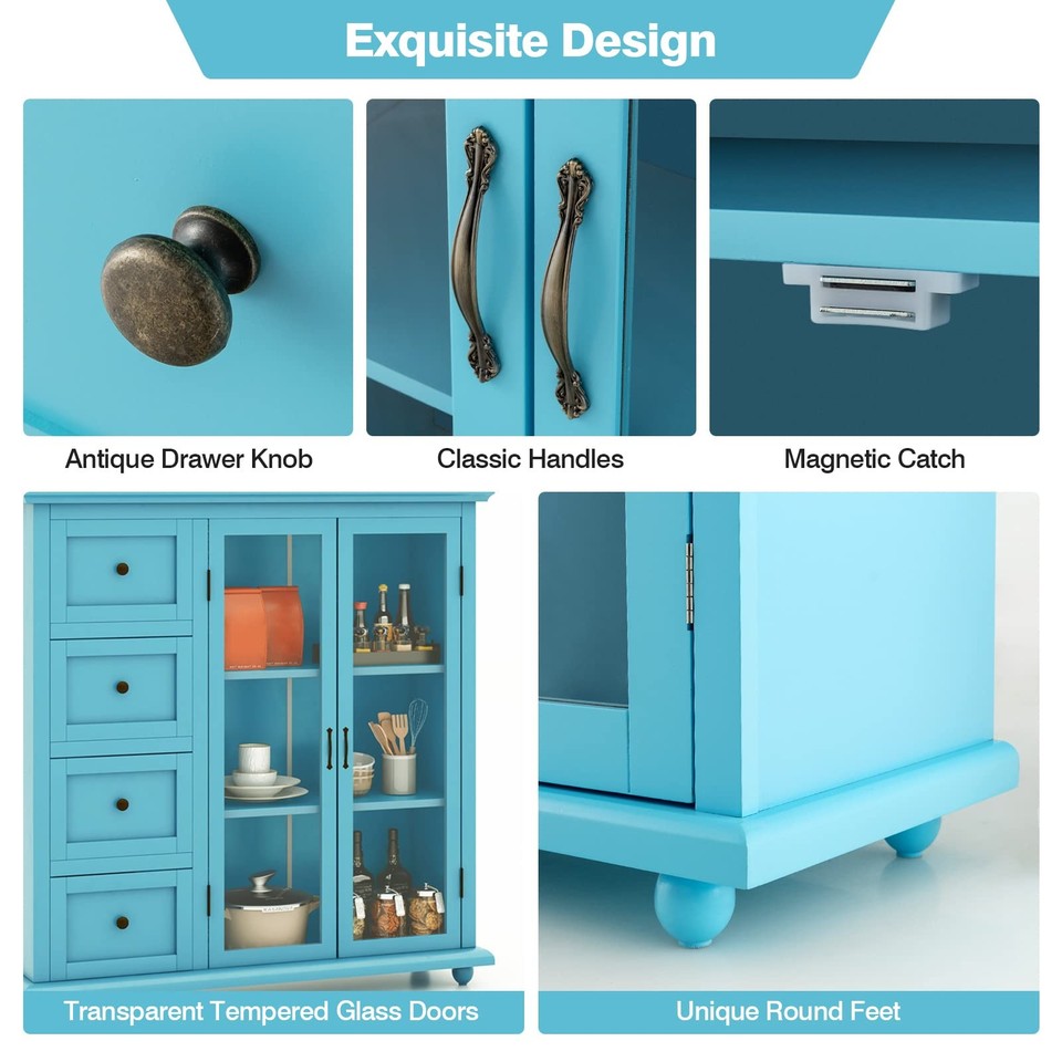 Buffet Sideboard with Storage - Kitchen Pantry Cabinet with 2 Doors, 4 ...