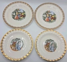 Set of 6 Vintage Cronin China Romantic Couple  Fruit/Dessert Bowls 5" Diameter