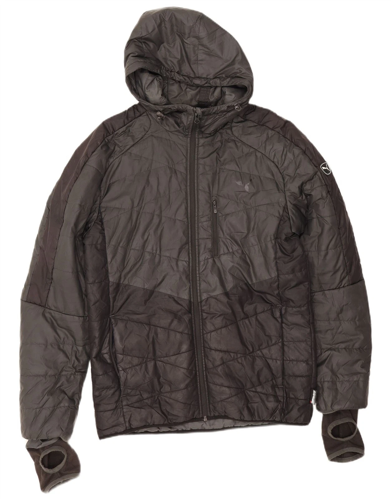 Puma Mens Hooded Padded Jacket UK 38 Medium Grey Colourblock Sports BO01