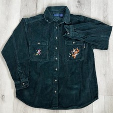 Vintage Women s Size Small Disney Pooh Tiger Piglet Green Corduroy Shirt