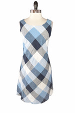 JESSICA HOWARD Size 18 A-Line Dress Blue White Plaid Sleeveless Pockets