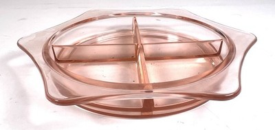 Vtg Pink Glass Divided Dish Relish Tray 8 
