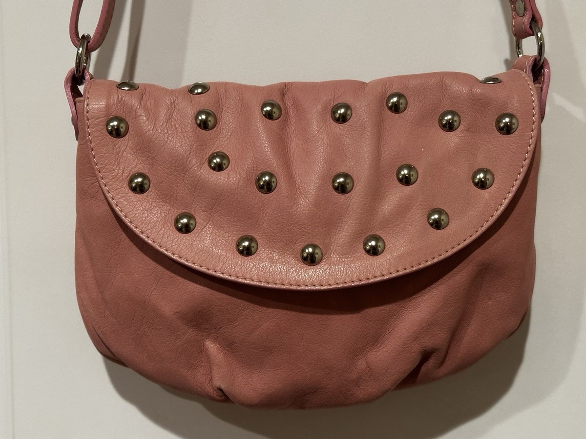 Maurizio Taiuti Italy Pink Leather Studded Flap Crossbody/Shoulder