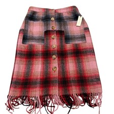 Maeve Anthropologie Plaid Fringe Button Front Midi Skirt Size 10 MSRP 148