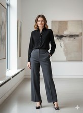 ZARA Woman's Blouse Black Relaxed Fit Collared Button Down Small