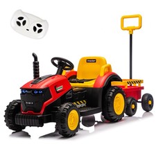 12V Kids Ride On Tractor 2 in 1 Electric Car Toy with Trailer, Remote, 8-Wheels