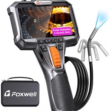 FOXWELL 2-Way Articulating Borescope Camera with Light, 0.24in Industrial End...