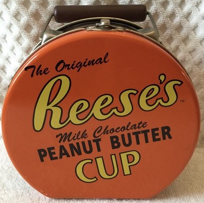 Vintage Round Reese's Peanut Butter Cup Tin with Handle, Mini Cups Around Sides