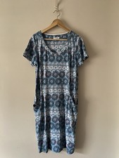 White Stuff Women's UK 14 Floral Jersey Dress Blue Mix 100% Cotton Short Sleeve