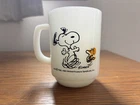 Vintage 1965 Fire King Peanuts Snoopy 'At Times Life Is Pure Joy' Milk Glass Mug