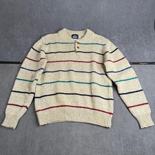 Vintage Woolrich Wool Blend Striped Henley Sweater Men's Medium Gray Multicolor
