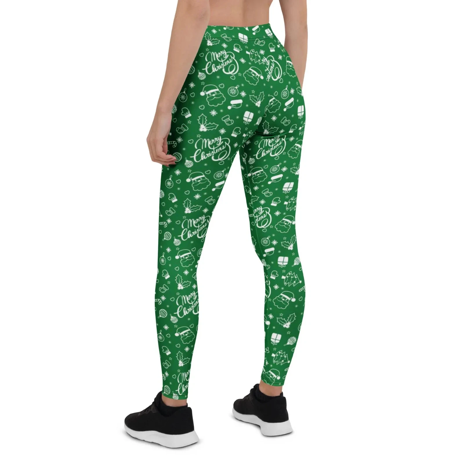 Green Christmas Santa Presents Collage Leggings