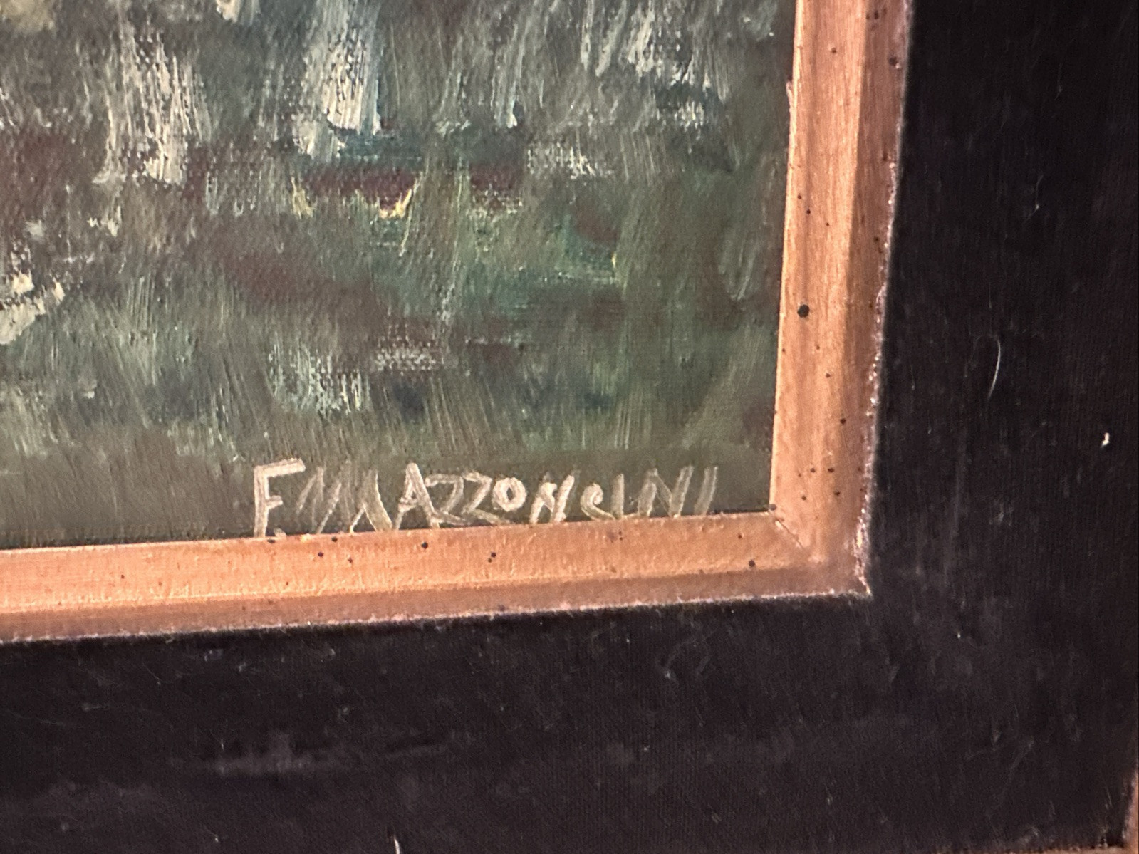 Italian “F . MAZZONCINI” LANDSCAPE  VILLAGE SCENE Oil on Wood Panel Signed