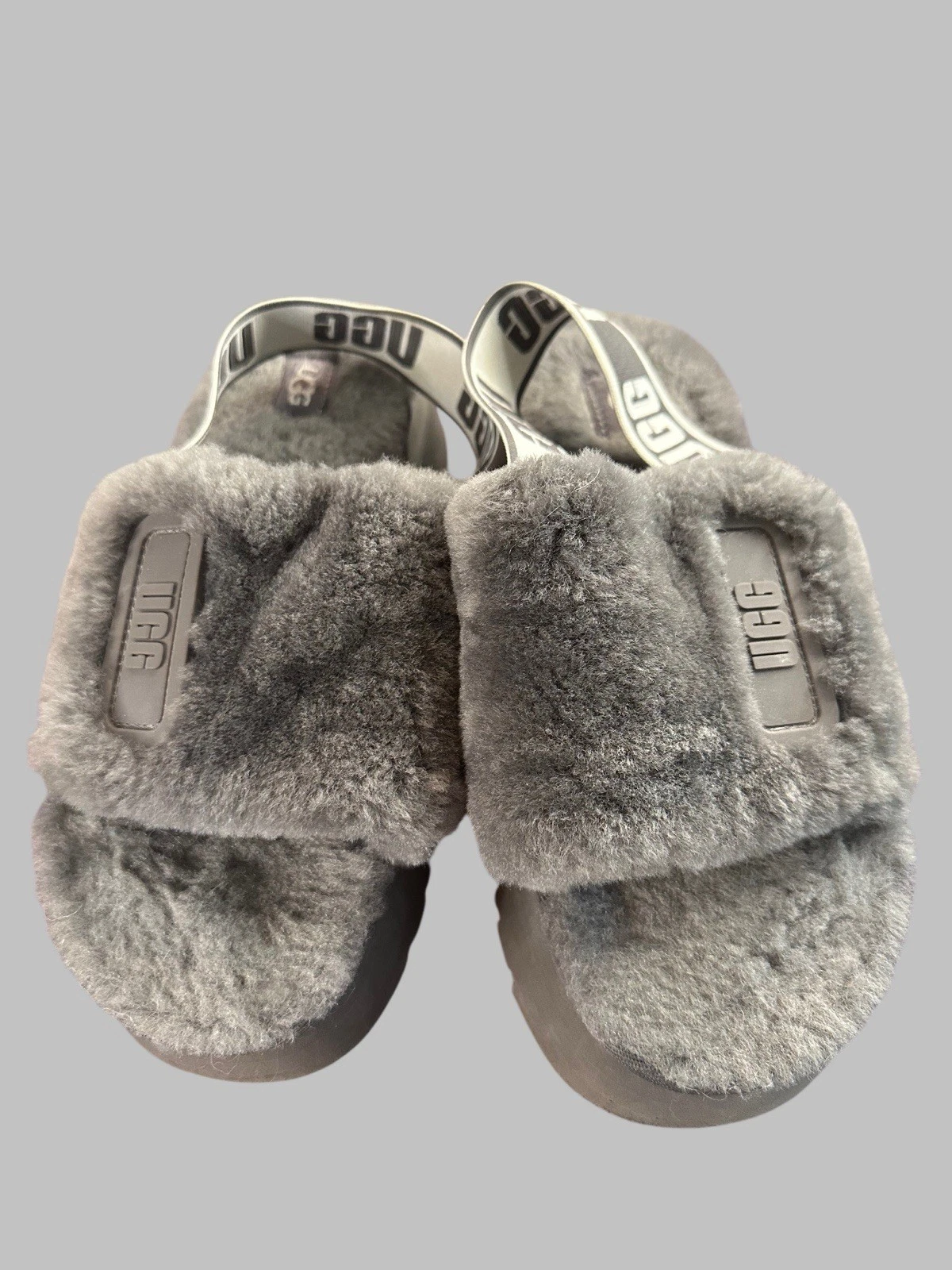 UGG DISCO SLIDE AMETISTA PELLE DI PECORA LANUGINE PLATEAU SANDALI PANTOFOLE DONNA Tg 7