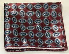 Vintage Burgundy Blue Medallion Pocket Square Geometric Retro Print Unbranded