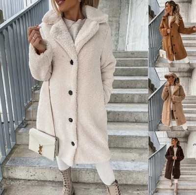 Damen Plüsch Warme-Teddyfell Kapuzen Mantel Coat Fleecejacken Winterjacke-S-5XL