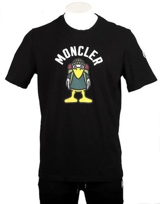 NEW MONCLER MEN'S BLACK COTTON MONDUCK SILICONE LOGO T-SHIRT LARGE
