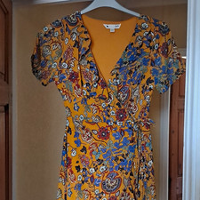 Yumi Women’s UK 10 Floral Wrap Midi Dress V-Neck Short Sleeve Tie Waist