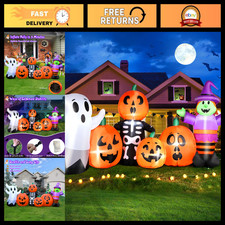 8ft Halloween Inflatable Pumpkin Witch, LED Ghost Skeleton Yard Decor, Air B