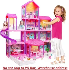 "New Barbie Dreamhouse, Pool Party Doll House with 3 Story Slide "
