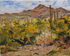 Art Original Oil Painting RM Mortensen "The Crossing" Desert Cactus Western