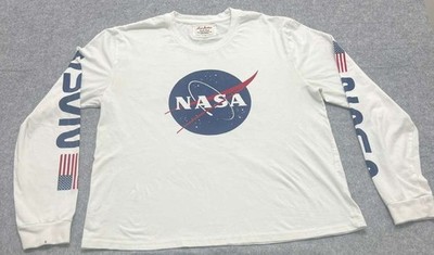 Red Jacket Men's XL Long Sleeve NASA Graphic T-Shirt White USA Flag Sleeve Print