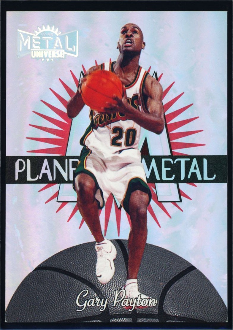 Gary Payton #15 Basketball Cards 1997 Metal Universe Planet Metal trading card — raw and PSA graded price guide