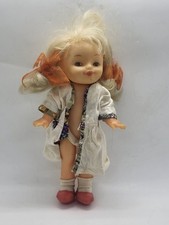 Old Doll With Blond Hair Red Shoes And White Coat Orange bows