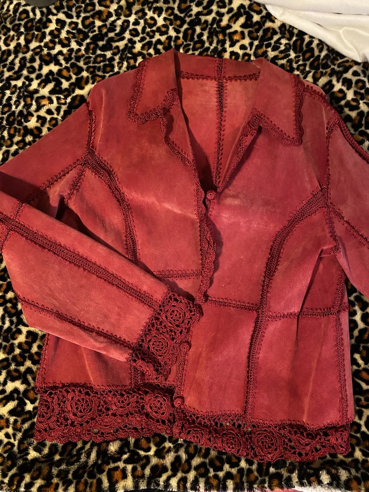 Vintage Red Patchwork Leather Suede Jacket with L… - image 1