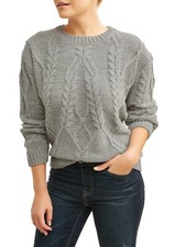 NEW TIME AND TRU GRAY CABLE KNIT CHUNCKY CHENILLE,SWEATER,PULL OVER