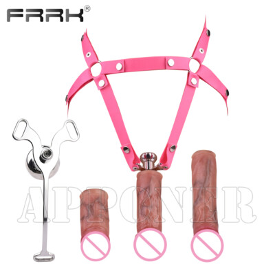 Flat Male Chastity Cage Device With Silicone Head Stainless Steel Negative Lock